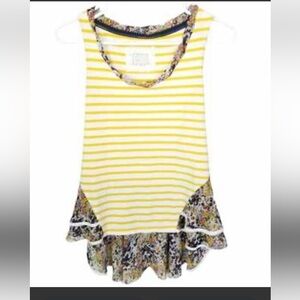 Anthropologie Postmark Yellow Striped Floral Tank Top